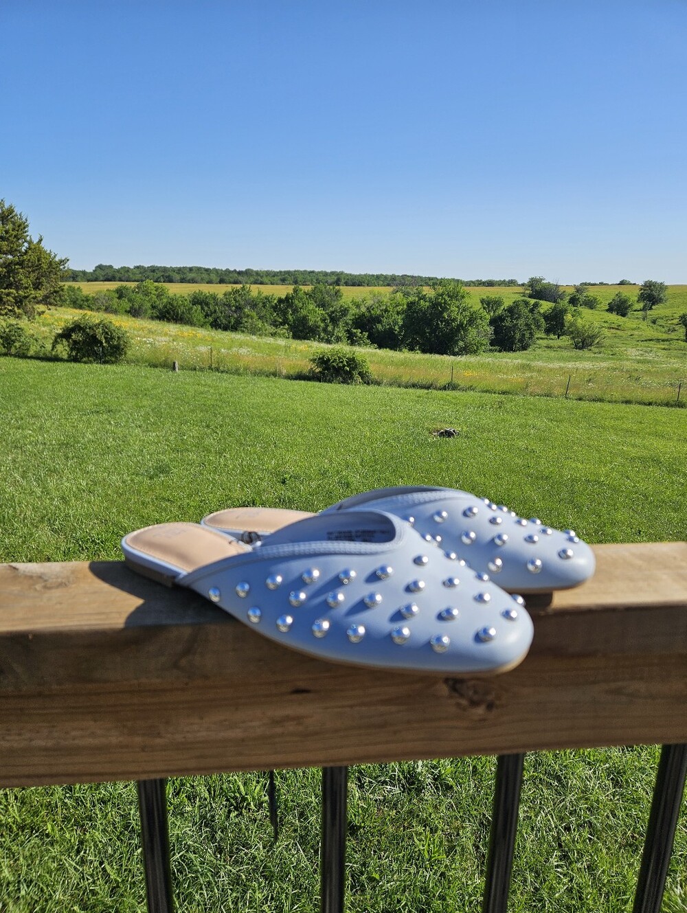 New Women's Blue Faux Leather Studded Mules Pointy Toe Comfort Foam Slipper Flat